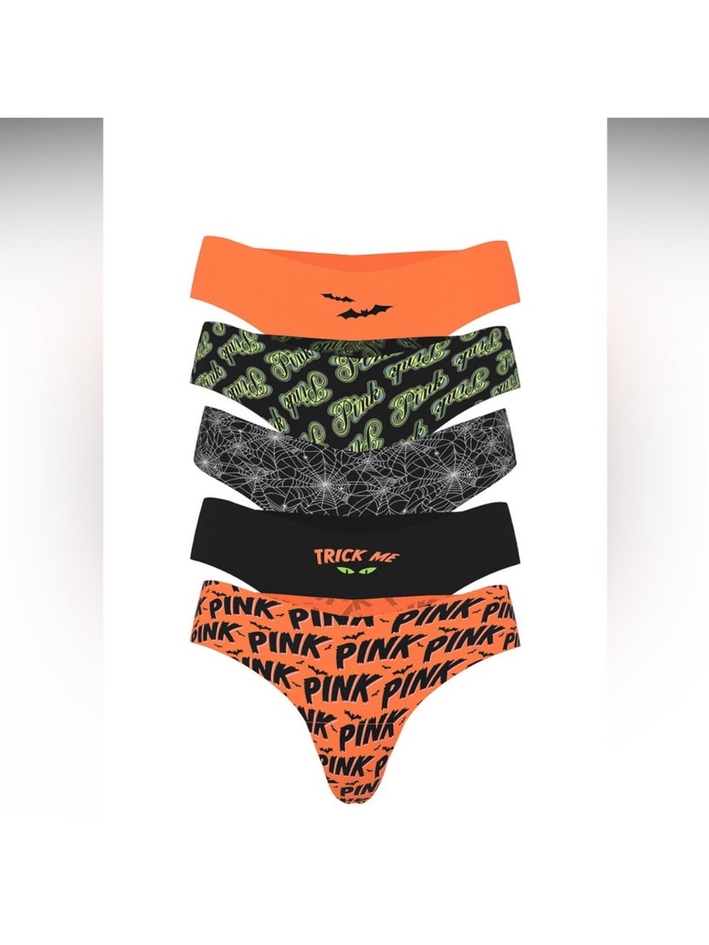 VS PINK HALLOWEEN No Show Thong Large Multi 5 Pack NEW